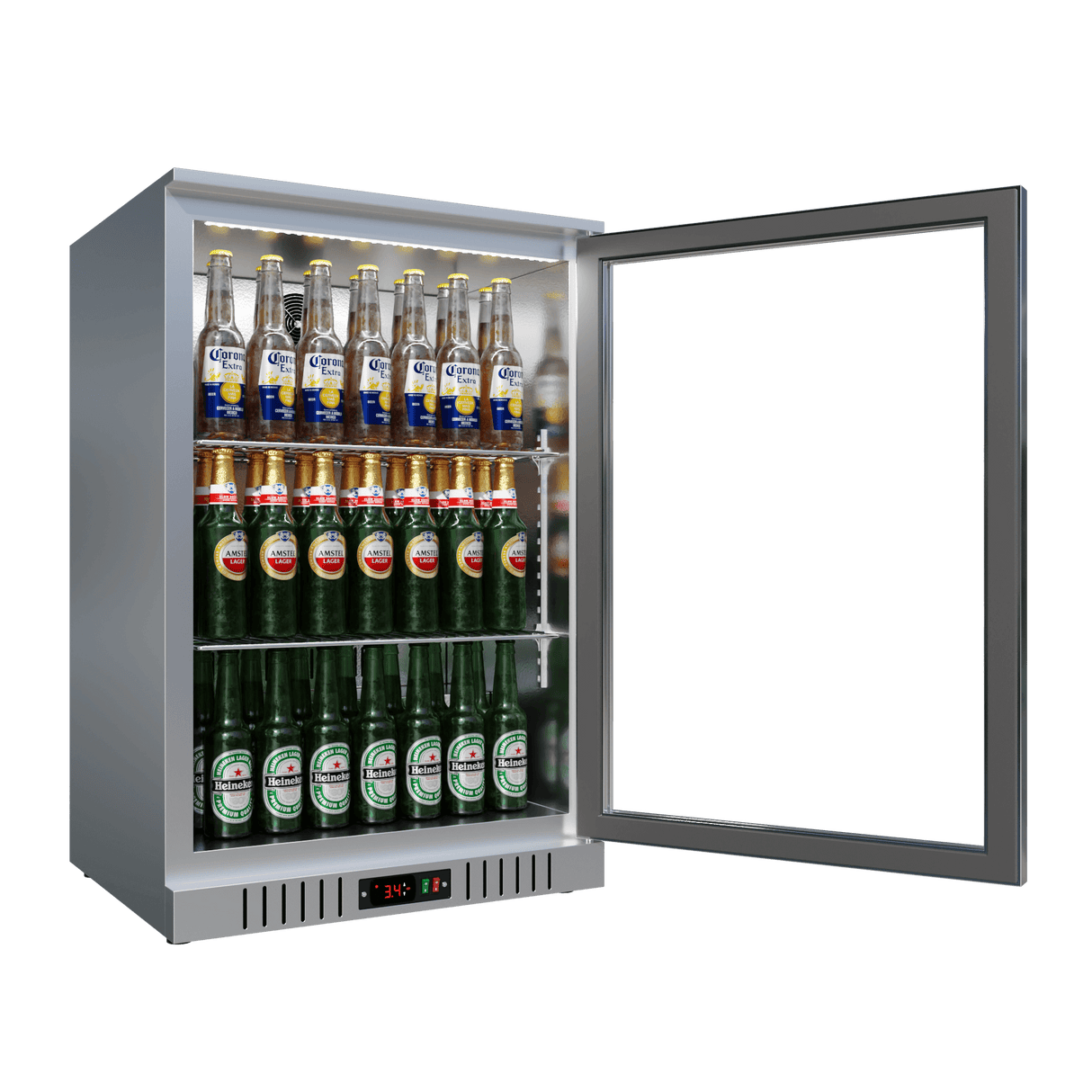 CUBO Bar Fridge 133L - 1 Glass Door Stainless Steel - Lockable - 72 Bottles - Energy Efficient - CS-130H-S-EE