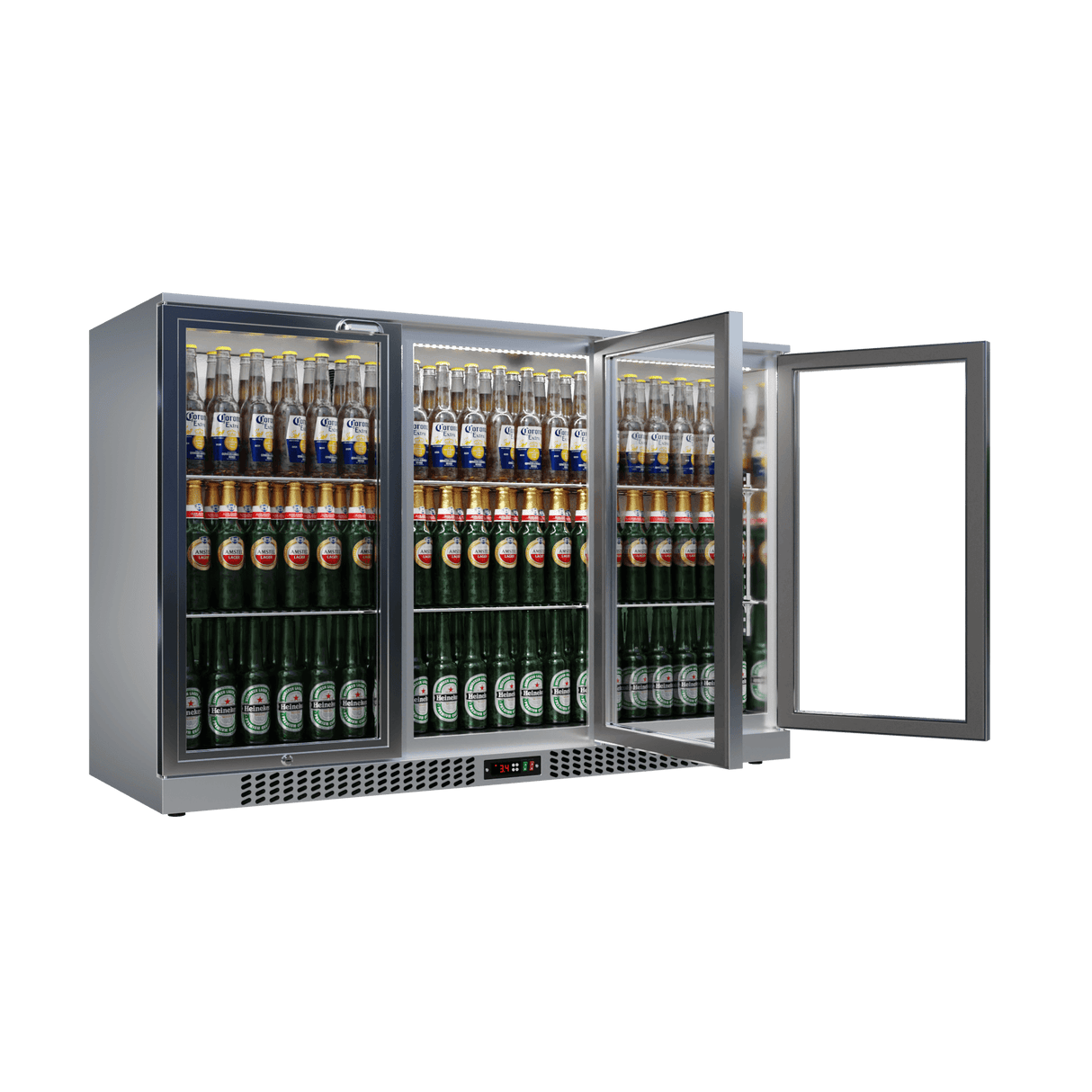 CUBO Bar Fridge 324L - 3 Hinged Glass Doors Stainless Steel - Lockable - 315 Bottles - Energy Efficient - CS-320H-S-EE