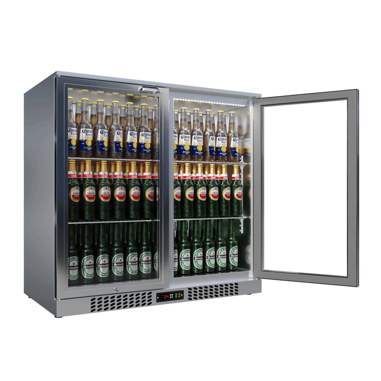 CUBO Bar Fridge 207L - 2 Hinged Glass Doors Stainless Steel - Lockable - 195 bottles - Energy Efficient - CS-210H-S-EE