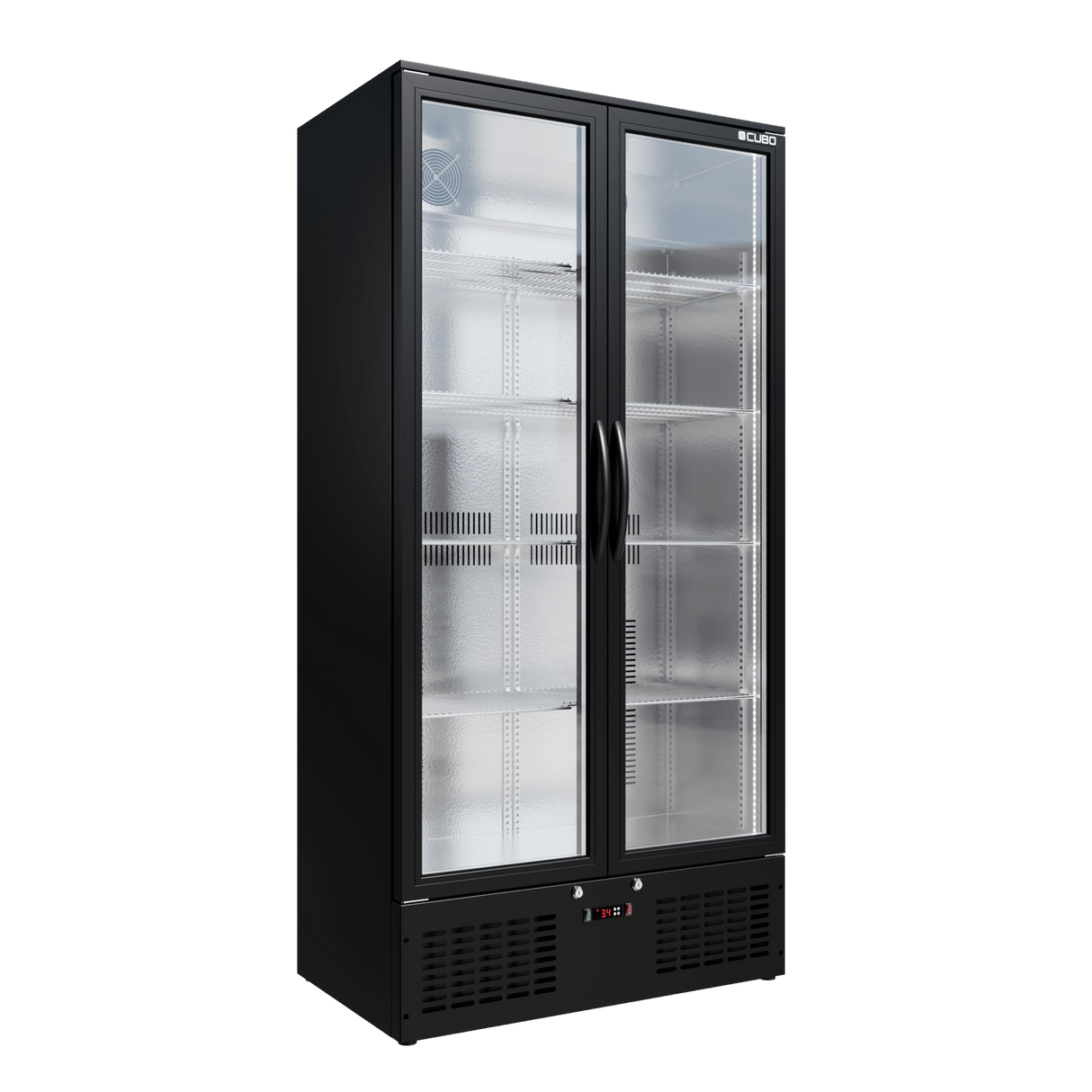 CUBO Upright Bar Fridge 477L - Black with Stainless Steel Interior - 2 Glass Doors with LED Lighting - Lockable with Key - Energy Efficient - CS-510H