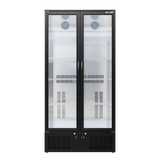 CUBO Upright Bar Fridge 477L - Black with Stainless Steel Interior - 2 Glass Doors with LED Lighting - Lockable with Key - Energy Efficient - CS-510H