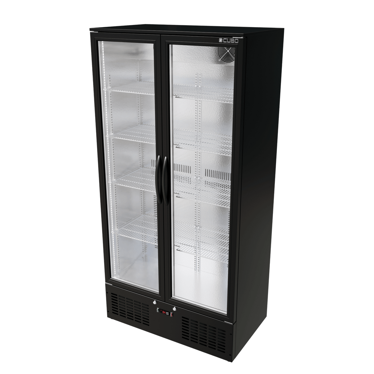 CUBO Upright Bar Fridge 477L - Black with Stainless Steel Interior - 2 Glass Doors with LED Lighting - Lockable with Key - Energy Efficient - CS-510H
