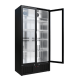 CUBO Upright Bar Fridge 477L - Black with Stainless Steel Interior - 2 Glass Doors with LED Lighting - Lockable with Key - Energy Efficient - CS-510H