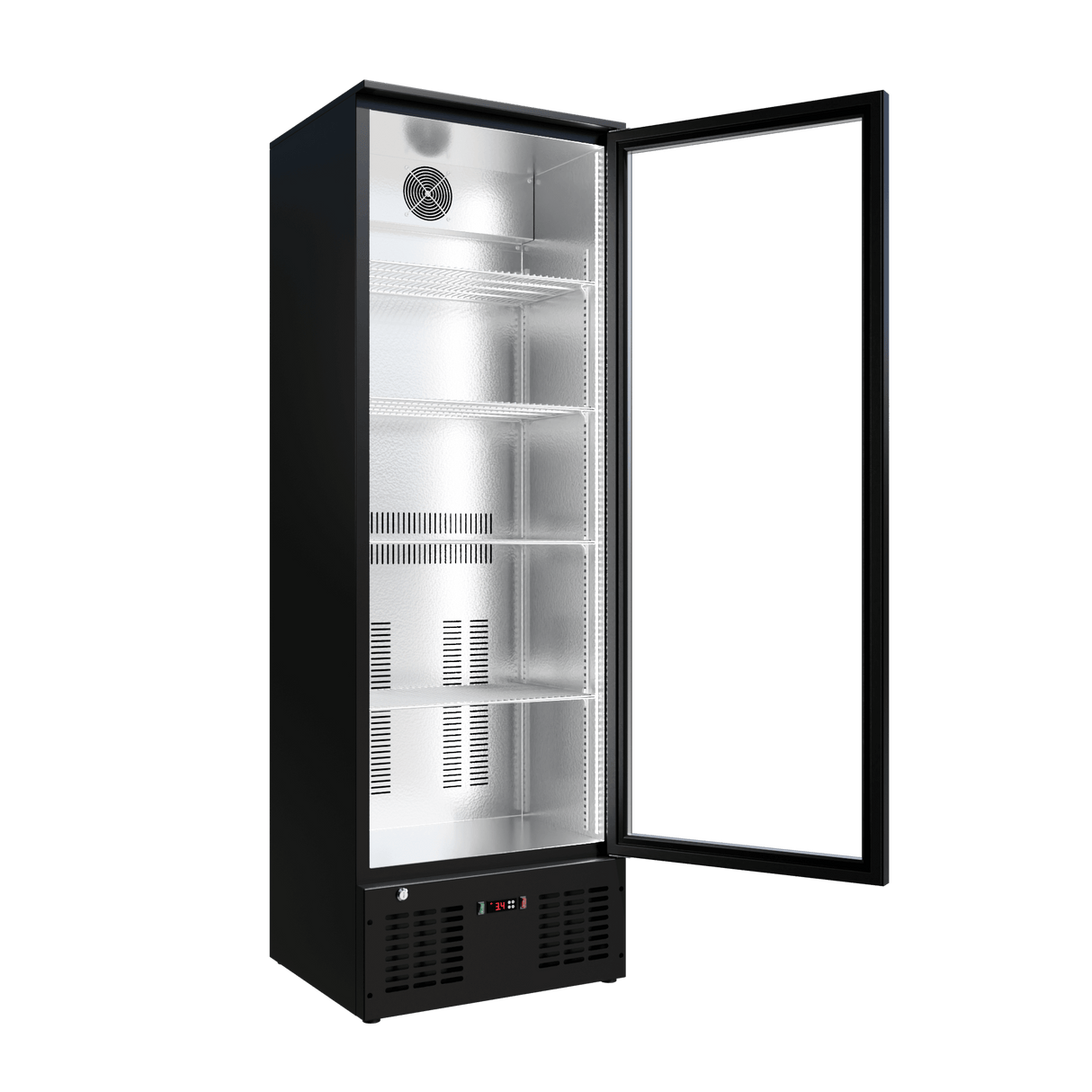 Cubo Drankenkoelkast 300L - Zwart met RVS binnenkant - 1 glazen deur met LED-verlichting - Afsluitbaar met slot - Energiezuinig - CS-310H