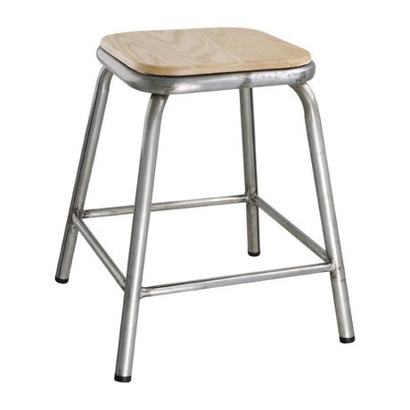 Bolero Galvanised Steel Low Stools with Wooden Seatpad (Pack of 4) - DE478  Bolero