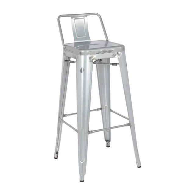 Bolero Bistro Galvanised Steel High Stool with Backrest (Pack of 4) - DL877  Bolero