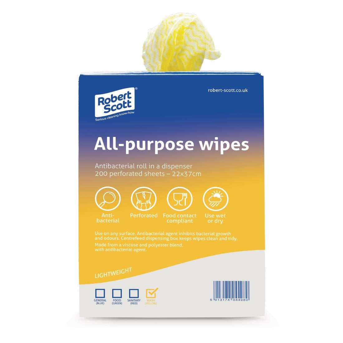 Robert Scott All-Purpose Antibacterial Cleaning Cloths Yellow (200 Pack) - DN845  Robert Scott