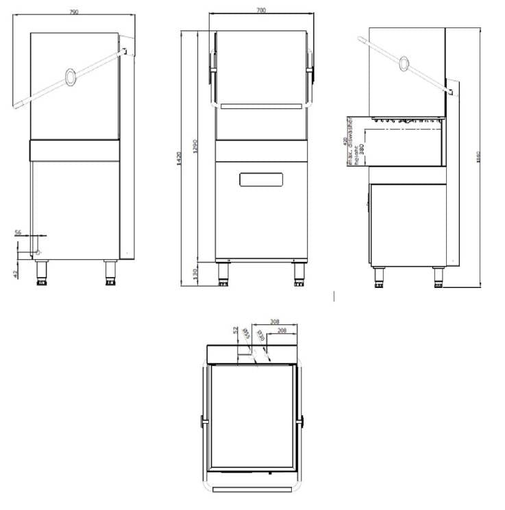 Maxima  Pass Through Dishwasher 50 x 50cm - With Rinse Aid Pump - 400V  - 09201020