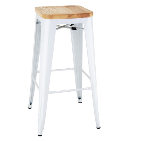 Bolero Bistro High Stools with Wooden Seatpad White (Pack of 4) - DW739  Bolero