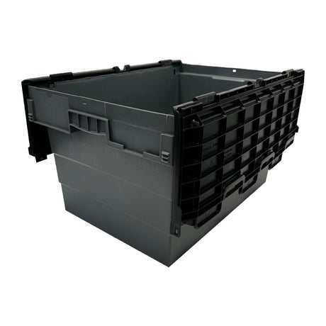 Vogue Plastic Transport Storage Crate with Attached Lid 600x400x320mm - DX995  Vogue