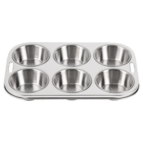 Vogue Stainless Steel Deep Muffin Tray 6 Cup - E714  Vogue