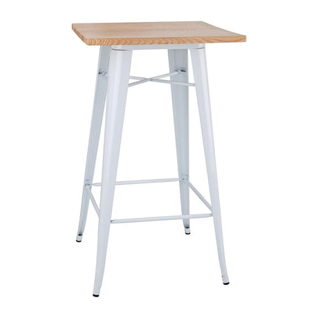 Bolero Bistro Bar Table with Wooden Top White (Single) - FB597  Bolero