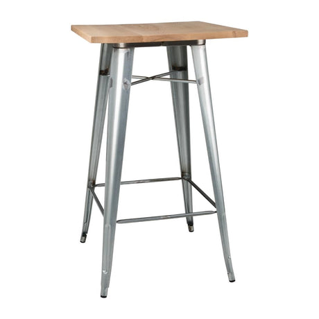 Bolero Bistro Bar Table with Wooden Top Galvanised Steel (Single) - FB599  Bolero