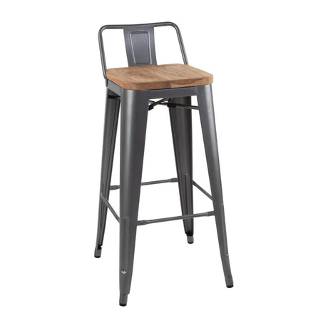 Bolero Bistro Backrest High Stools with Wooden Seat Pad Gun Metal (Pack of 4) - FB624  Bolero