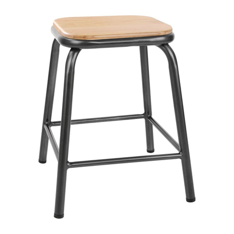 Bolero Cantina Low Stools with Wooden Seat Pad Metallic Grey (Pack of 4) - FB930 Stools Bolero