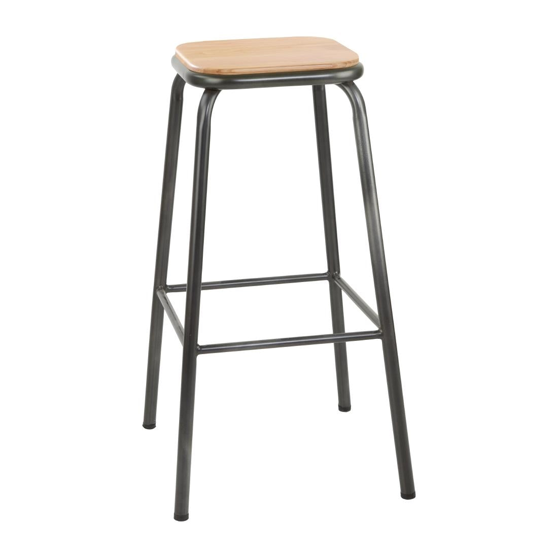 Bolero Cantina High Stools with Wooden Seat Pad Metallic Grey (Pack of 4) - FB936 Stools Bolero