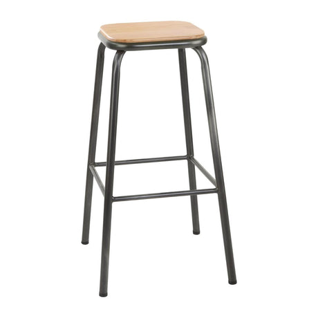 Bolero Cantina High Stools with Wooden Seat Pad Metallic Grey (Pack of 4) - FB936 Stools Bolero