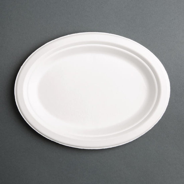 Fiesta Compostable Bagasse Oval Plates 198mm (Pack of 50) - FC534  Fiesta