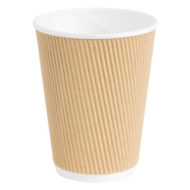 Fiesta Disposable Coffee Cups Ripple Wall Kraft 340ml / 12oz (Pack of 25) - GP445 Disposable Cups Fiesta