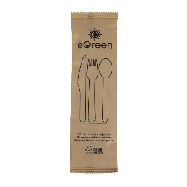 eGreen Individually Kraft Wrapped 4-in-1 Wooden Cutlery Set (Pack of 250) - FS168  eGreen