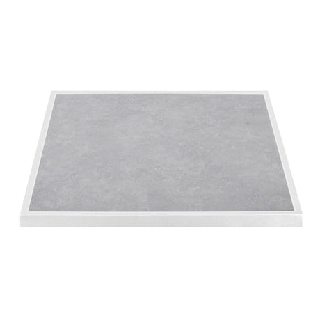 Bolero Light Grey Stone Effect Outdoor Tempered Glass Table Top White Trim 700mm - FU514  Bolero