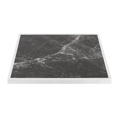 Bolero Dark Granite Effect Outdoor Tempered Glass Table Top White Trim 700mm - FU516  Bolero