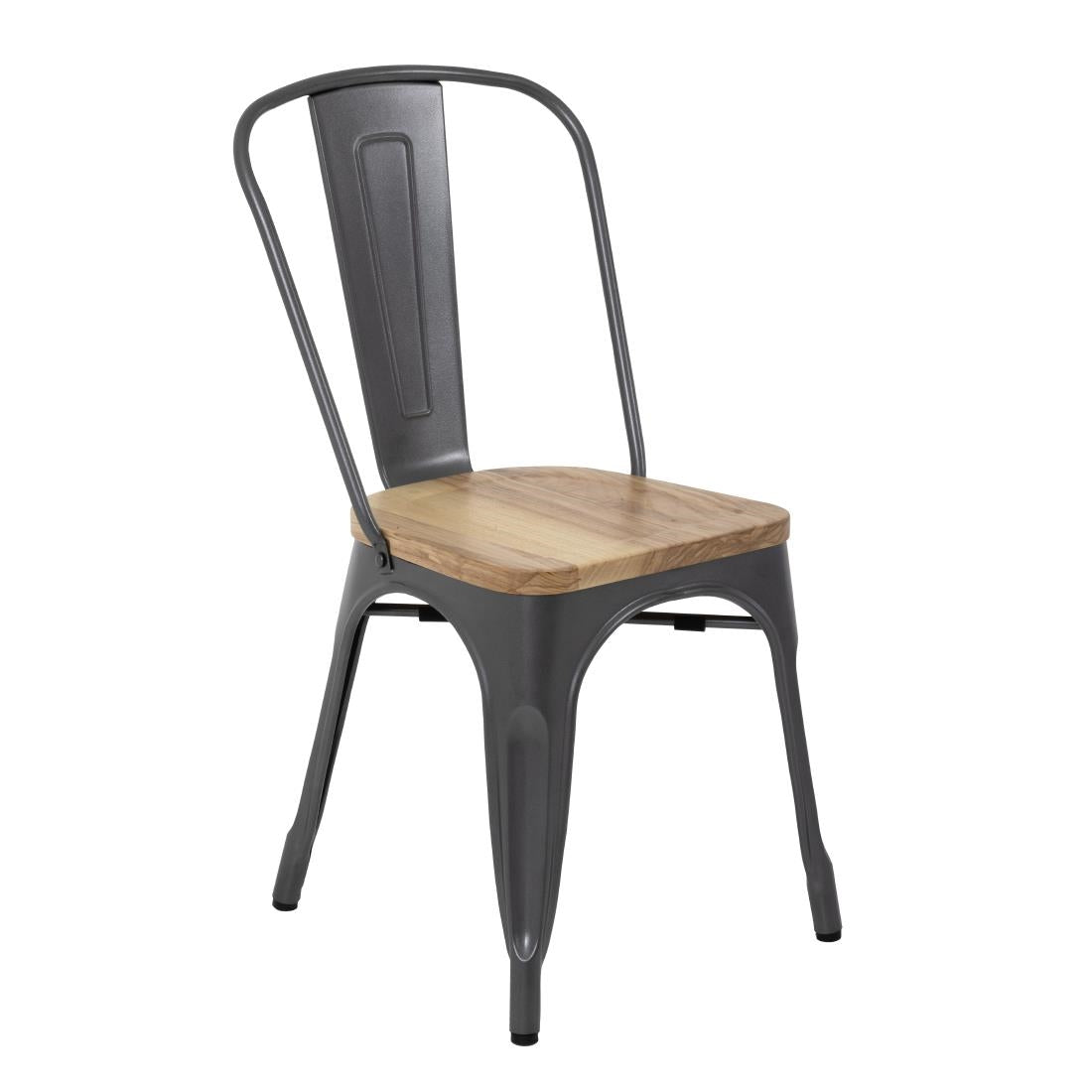 Bolero Bistro Side Chairs with Wooden Seat Pad Gun Metal (Pack of 4) - GG708  Bolero