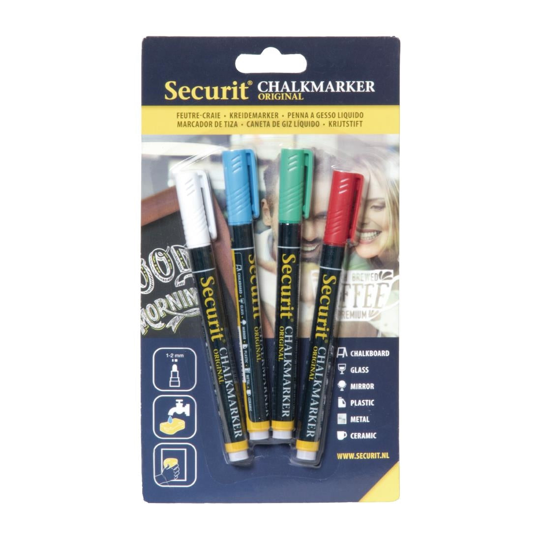 Securit 2mm Liquid Chalk Pens Assorted Colours (Pack of 4) - GJ550  Securit