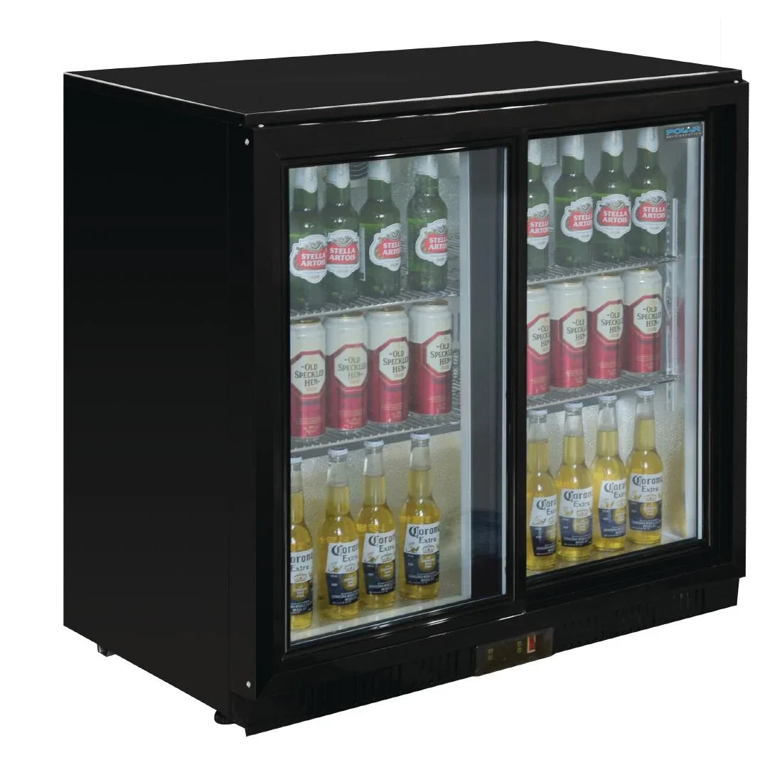 Polar Double Sliding Door Back Bar Cooler in Black with LED Lighting - GL010 Double Door Bottle Coolers Polar