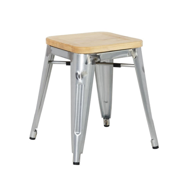 Bolero Bistro Low Stools with Wooden Seat Pad Galvanised Steel (Pack of 4) - GM634  Bolero