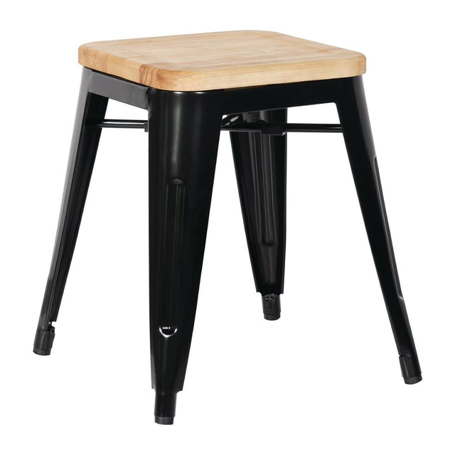 Bolero Bistro Low Stools with Wooden Seat Pad Black (Pack of 4) - GM635  Bolero