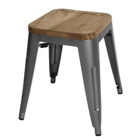 Bolero Bistro Low Stools with Wooden Seat Pad Gun Metal (Pack of 4) - GM636  Bolero