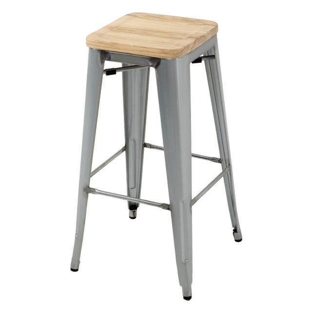 Bolero Bistro High Stools with Wooden Seat Pad Galvanised Steel (Pack of 4) - GM638  Bolero