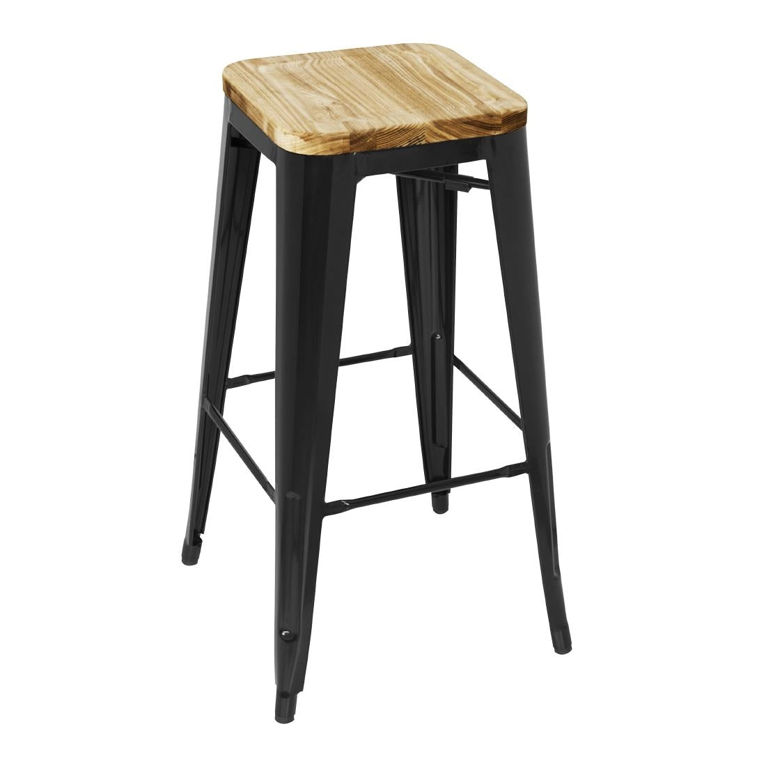 Bolero Bistro High Stools with Wooden Seat Pad Black (Pack of 4) - GM640  Bolero