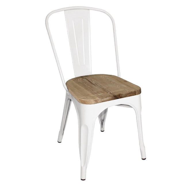 Bolero Bistro Side Chairs with Wooden Seat Pad White (Pack of 4) - GM644  Bolero