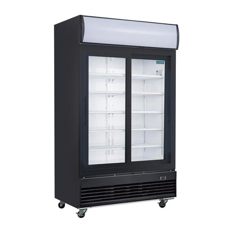 Polar G-Series Upright Sliding Door Display Cooler with Light Box 950Ltr Black - GM814  Polar