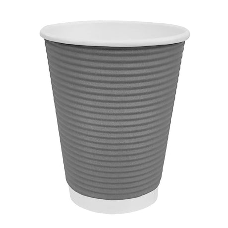 Fiesta Recyclable Coffee Cups Ripple Wall Charcoal 225ml / 8oz (Pack of 500) - GP433  Fiesta