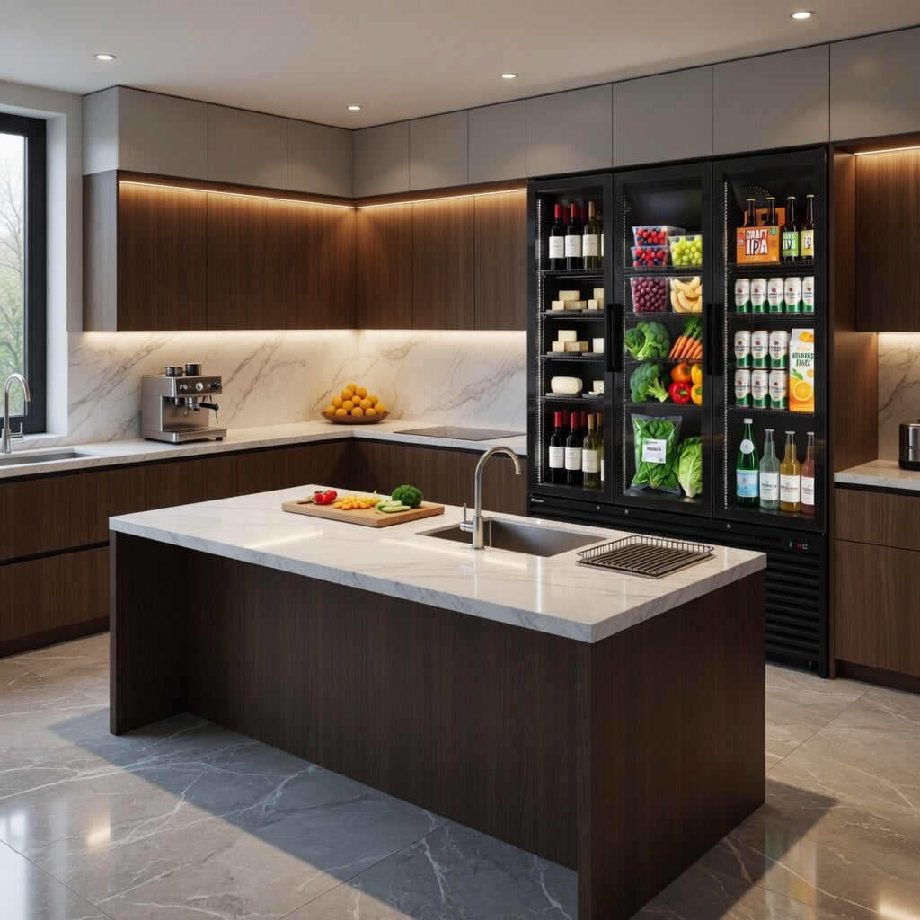 CUBO Display Fridge 1483L - 3 Door - 15 Shelves - Glass Door - Black Interior - CS-SU1500