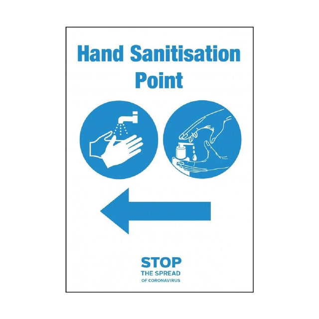 Hand Sanitisation Point Arrow Left Self-Adhesive Sign A5 - FN849 Guidance Posters & Floor Graphics Unbranded