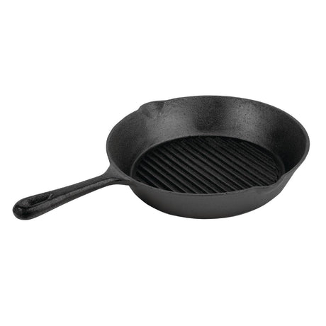 Vogue Round Cast Iron Ribbed Skillet Pan 26cm - M652  Vogue