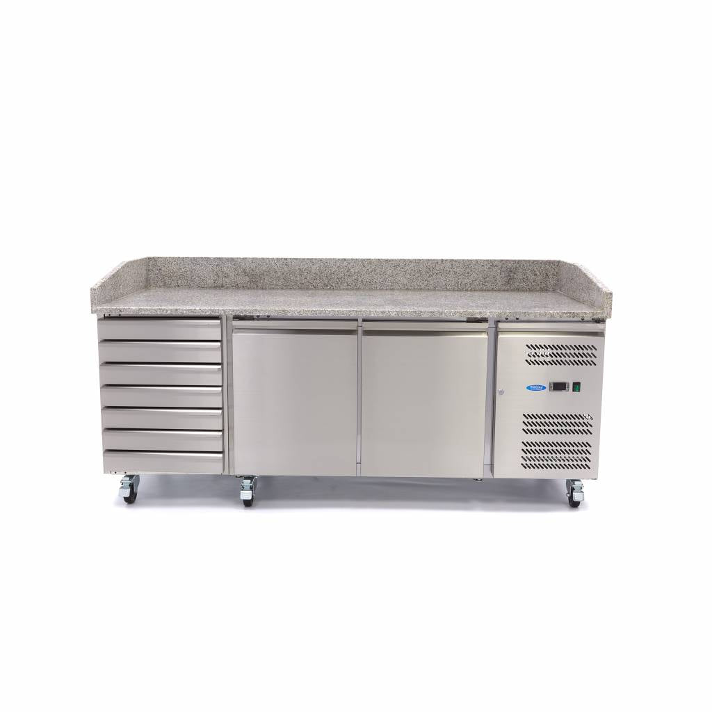 Maxima  Pizza Prep Fridge - 202cm - 2 Doors - Fits 5 x 1/6 GN - 7 Drawers  - 09400210