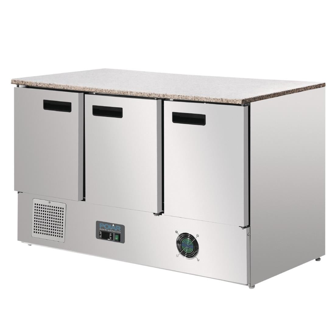 Polar 3 Door Refrigerated Counter with Marble Work Top 368Ltr - CL109 Refrigerated Counters - Triple Door Polar