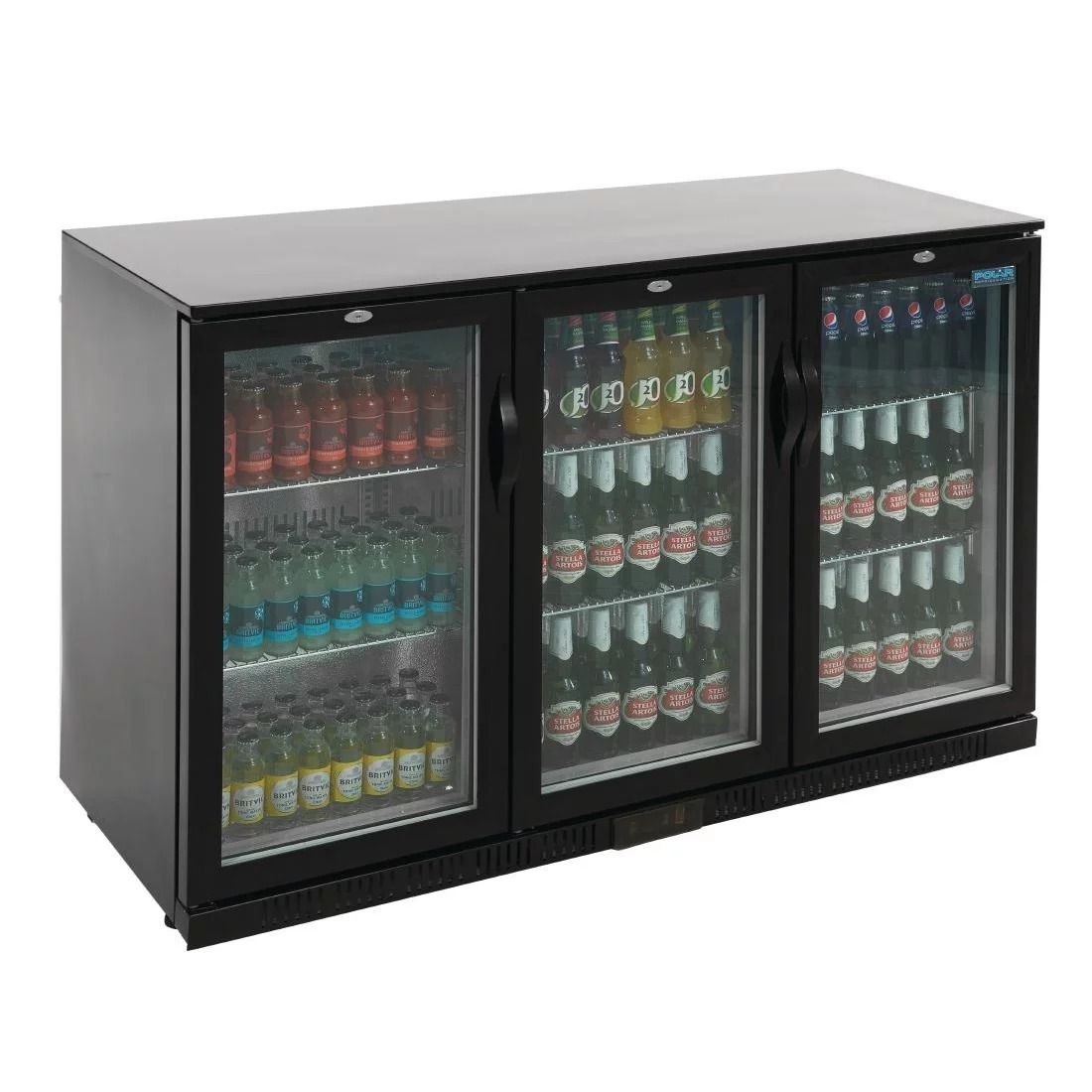 Polar Back Bar Cooler with Hinged Doors in Black 330Ltr - GL004 Triple Door Bottle Coolers Polar