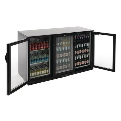 Polar Back Bar Cooler with Hinged Doors in Black 330Ltr - GL004 Triple Door Bottle Coolers Polar