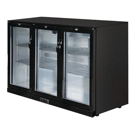 Polar Back Bar Cooler with Hinged Doors in Black 330Ltr - GL004 Triple Door Bottle Coolers Polar