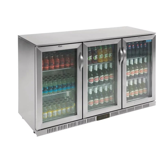 Polar Back Bar Cooler with Hinged Doors in Stainless Steel 330Ltr - GL009 Triple Door Bottle Coolers Polar