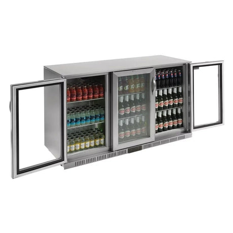 Polar Back Bar Cooler with Hinged Doors in Stainless Steel 330Ltr - GL009 Triple Door Bottle Coolers Polar