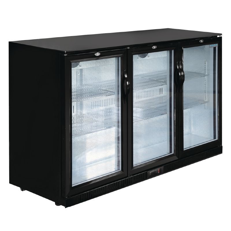 Polar Back Bar Cooler with Sliding Doors in Black 320Ltr - GL013 Triple Door Bottle Coolers Polar