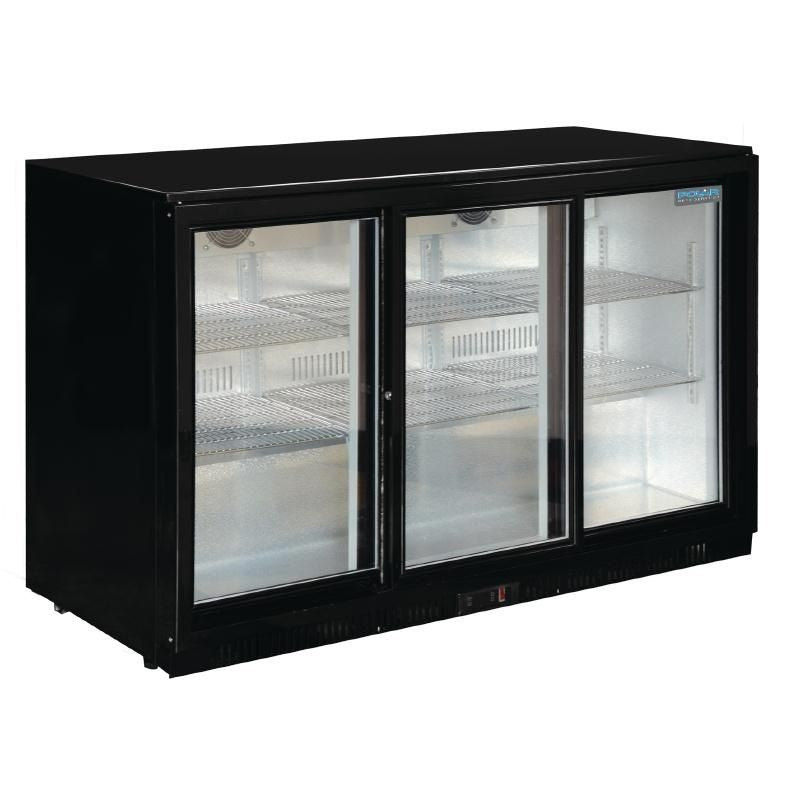 Polar Back Bar Cooler with Sliding Doors in Black 330Ltr - GL006 Triple Door Bottle Coolers Polar