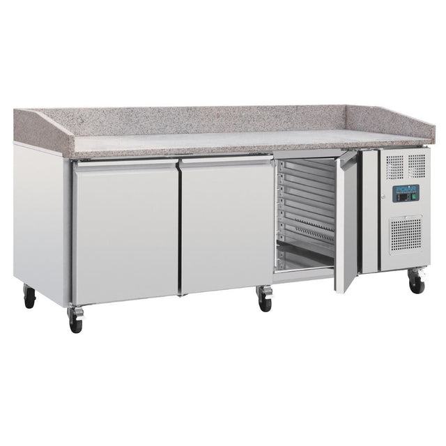 Polar Bakery Counter Fridge with Marble Work Surface - GL182 Pizza Prep Counters - 3 Door Polar